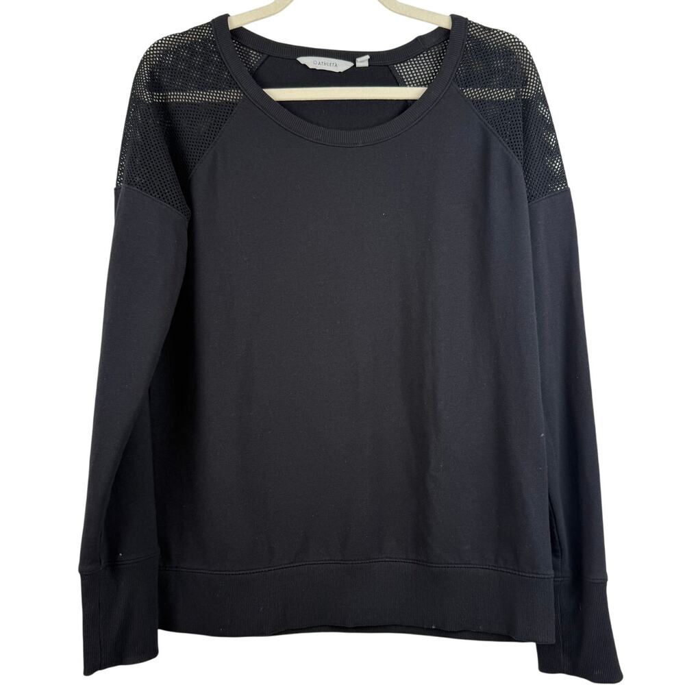 Athleta Black Mesh Shoulder Sweatshirt Medium Athletic Pullover